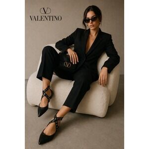 Valentino Garavani Tango Mary Jane Flats Black Leather Size 38.5 Designer